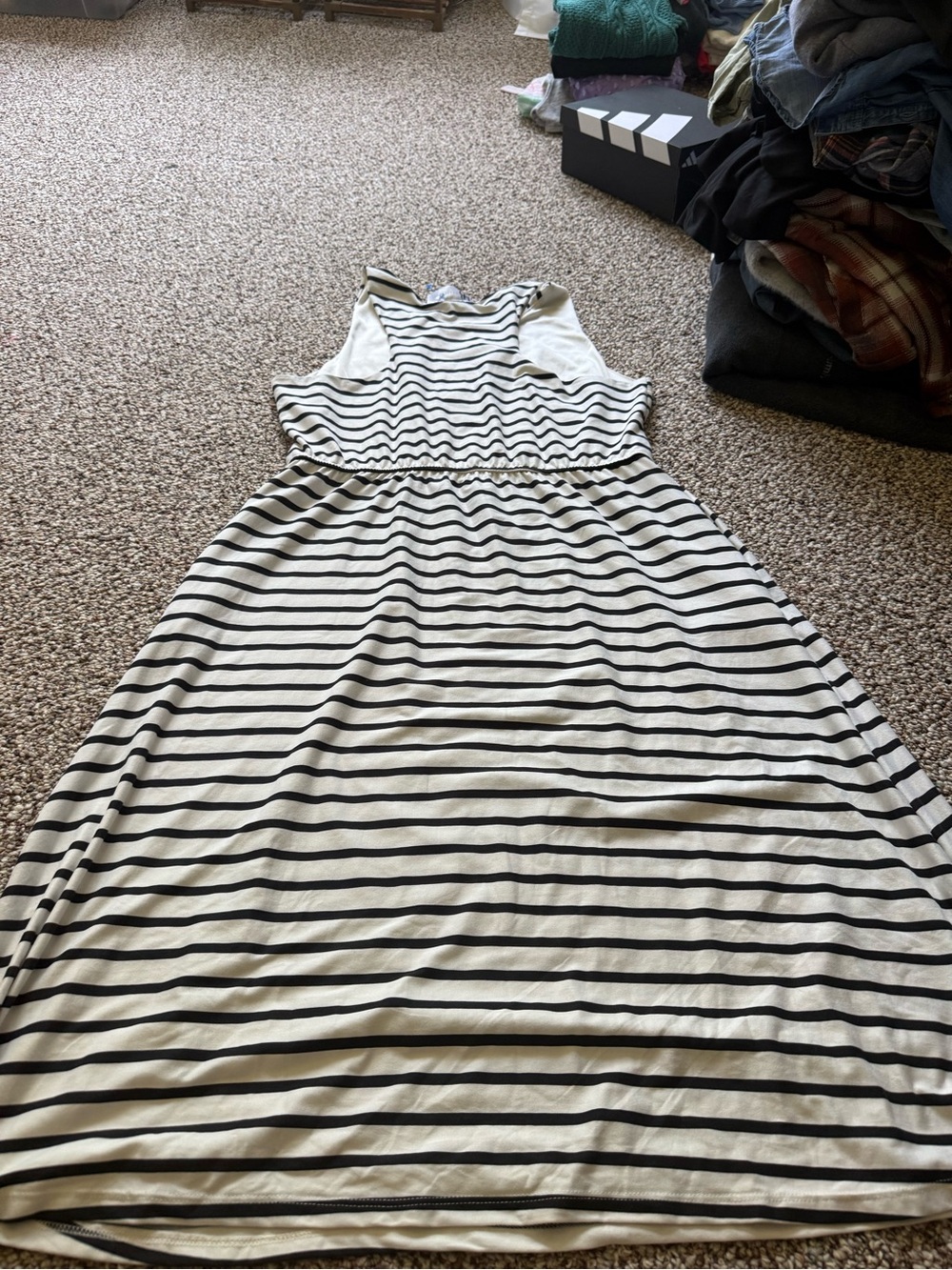 Striped Sleeveless Maxi Dress in White and Black - Classic Summer Style
